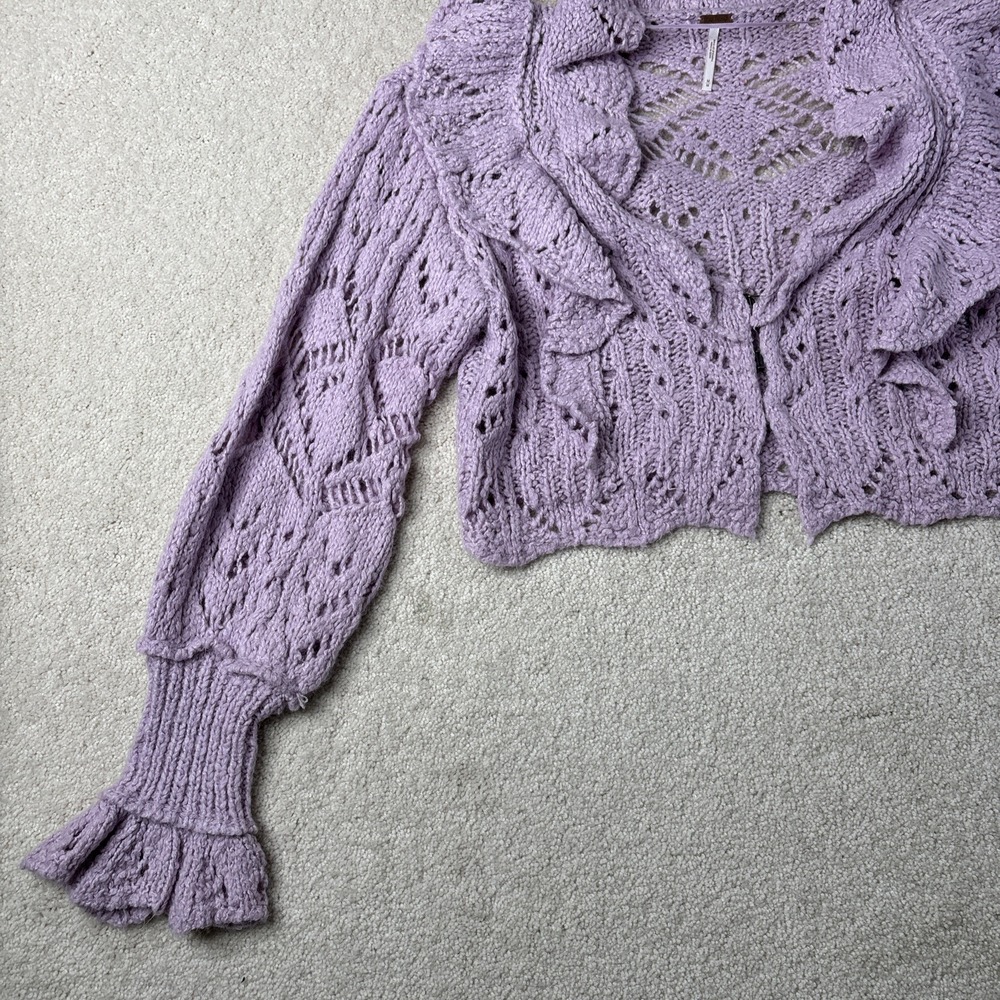 Free People Avery Crop Cardigan Orchid Dust Women's Medium Crochet Purple NWT - Picture 12 of 16